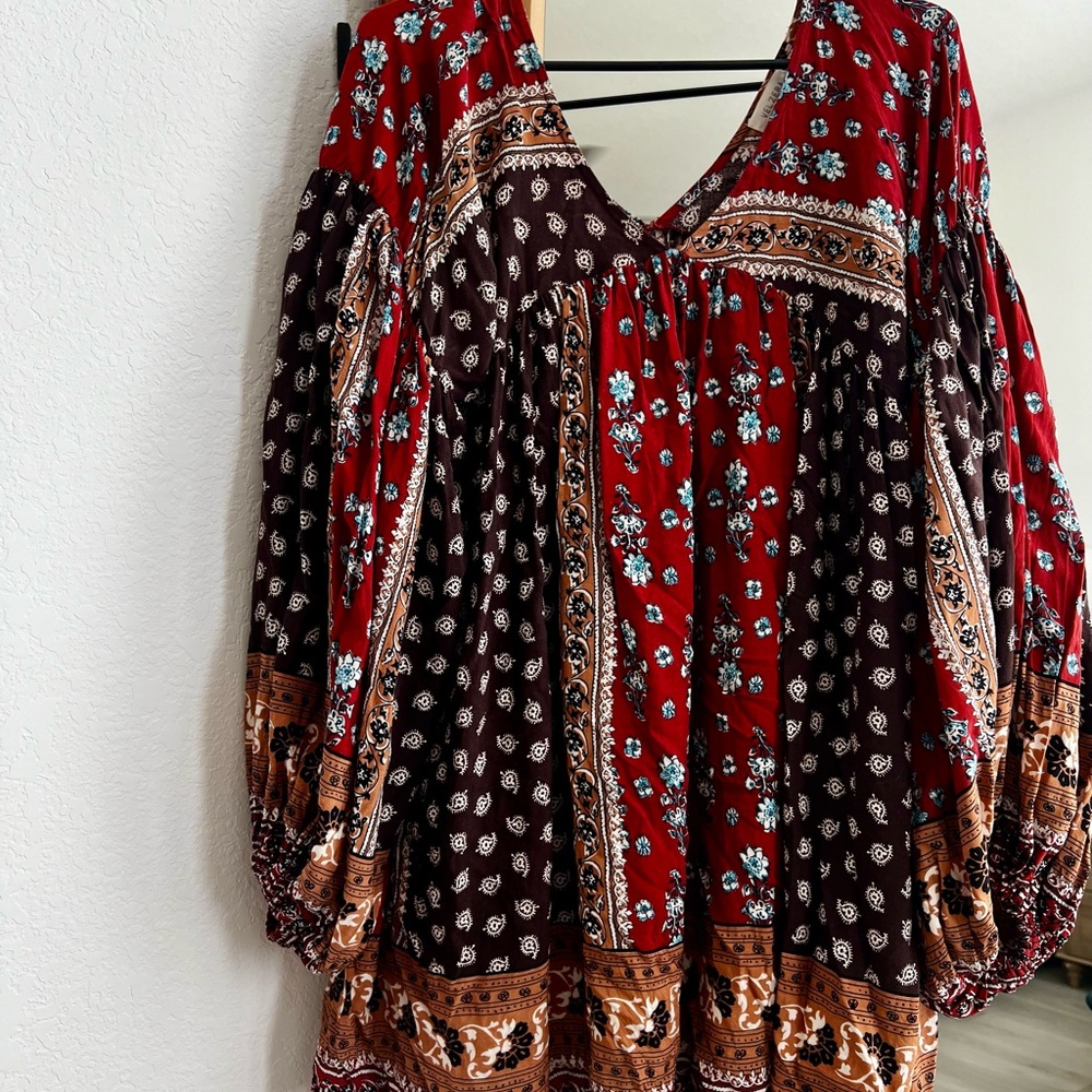 Bohemian Floral Print Balloon Sleeve Dress